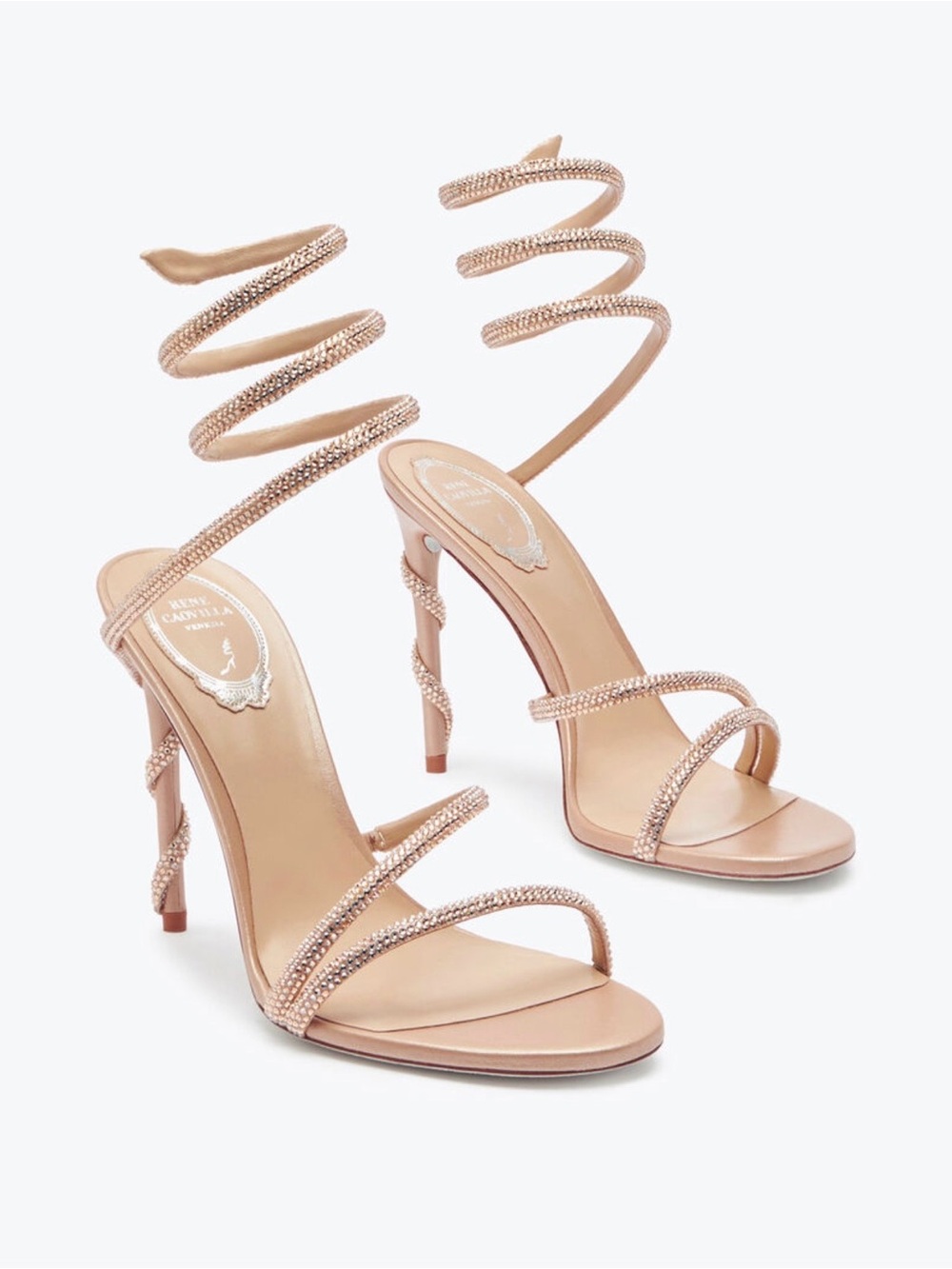 Rene Caovilla Margot Nude Satin Light Peach-Blush Rose - Picture 2 of 10